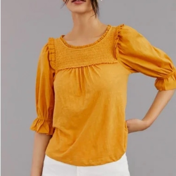 Anthropologie Golden Smocked Blouse - Picture 1 of 8